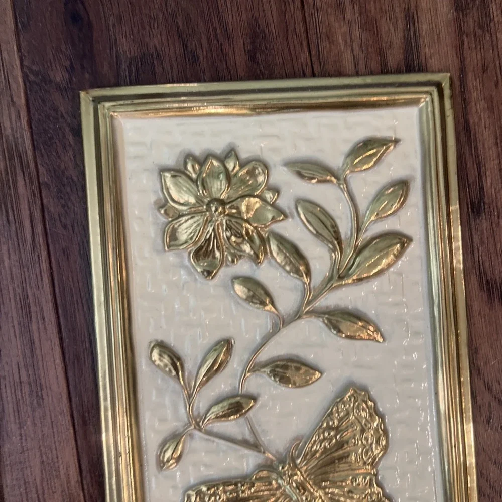 Vintage MCM Wall Panels Gold Floral Butterfly Cream 3D Set